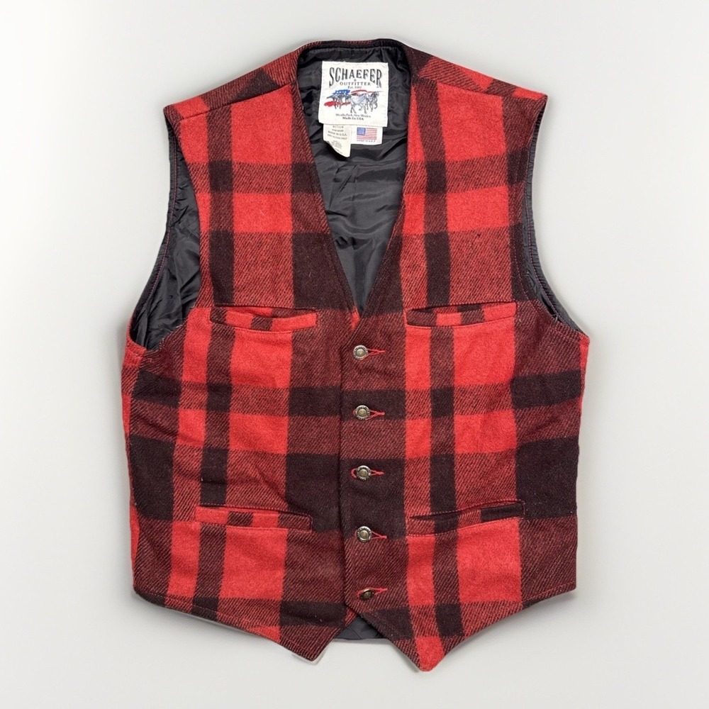 Vintage‎ Schaefer Outfitter Buffalo Plaid Wool Cowboy Vest Medium USA